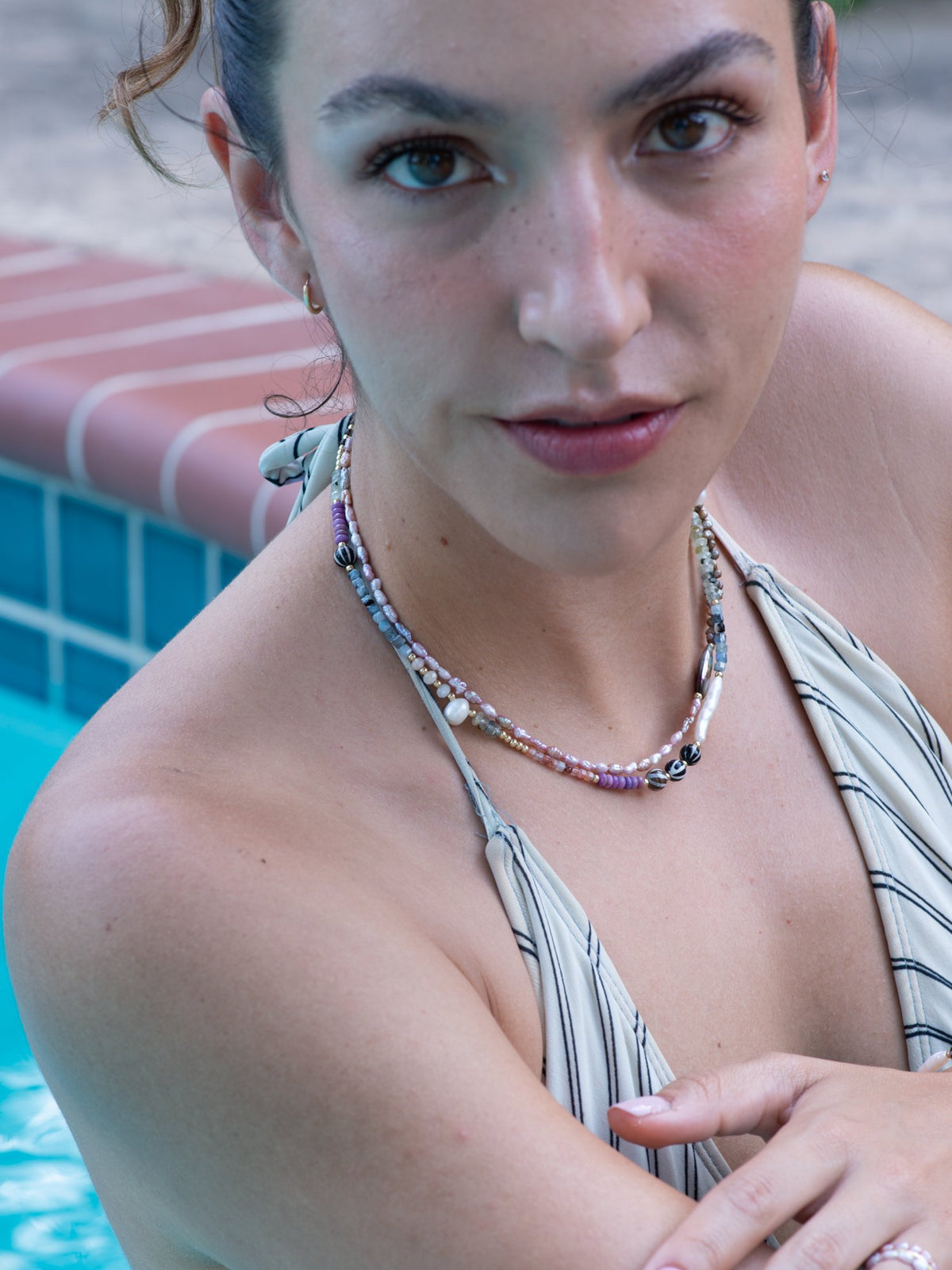 Baby gems necklace on model