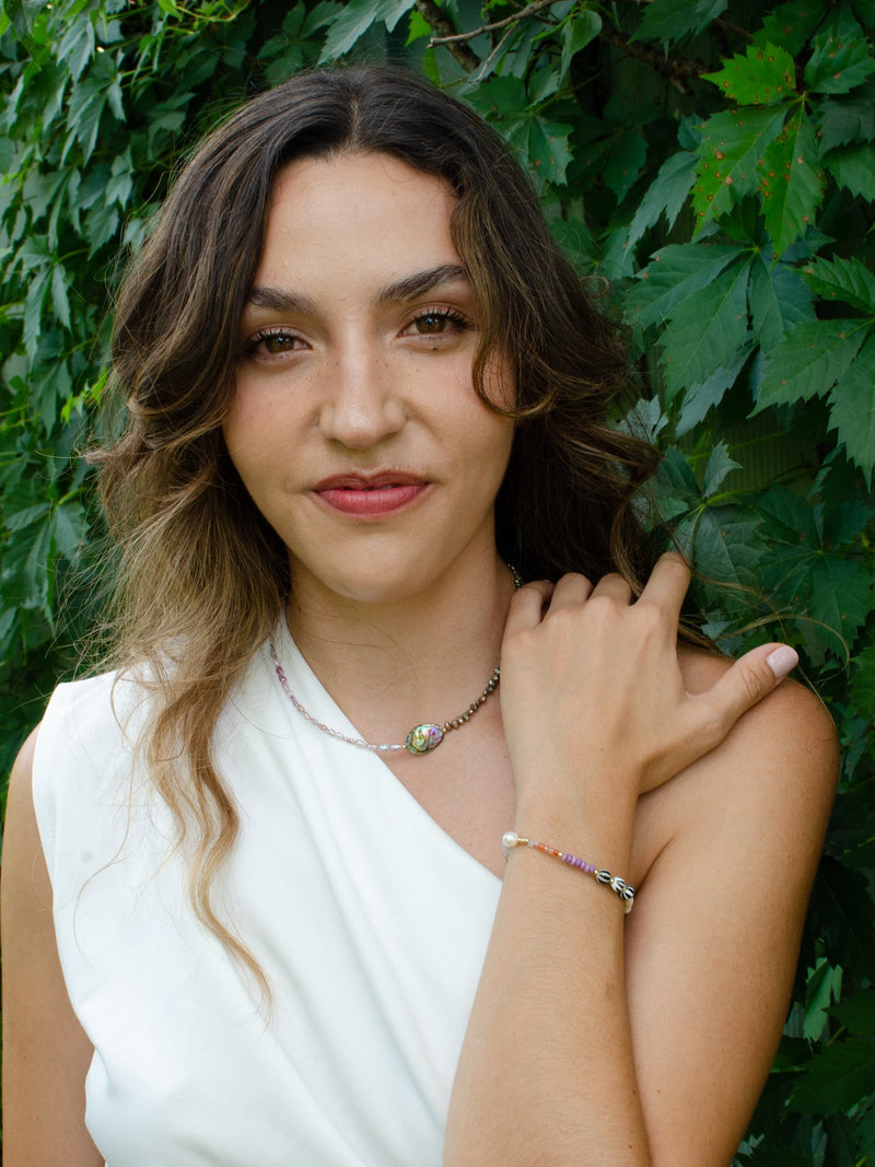 Baby gems bracelet and abalone necklace