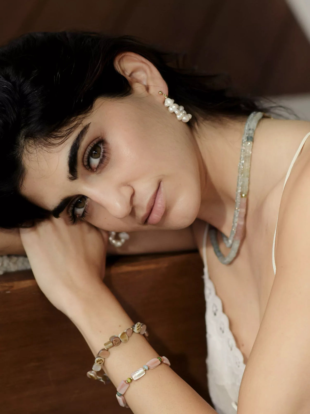 Gradient Aquamarine and Morganite Heishi Necklace