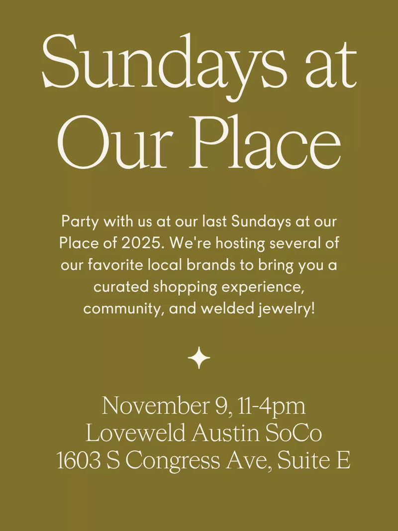 Promotional flyer for 'Sundays at Our Place' event with details on date, time, location, and participating brands.