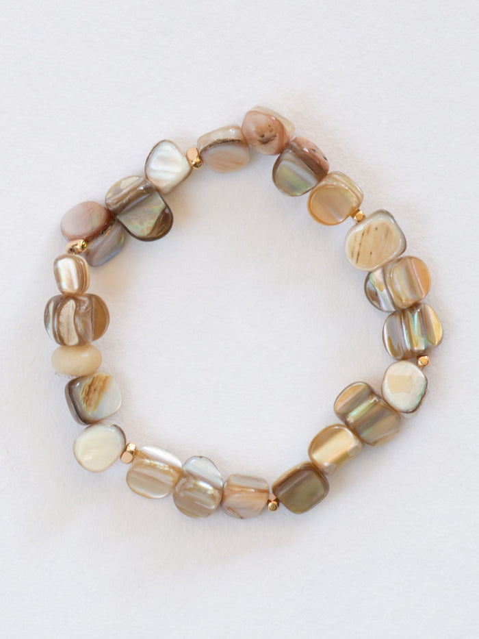Mother of Pearl stretch bracelet flay lay