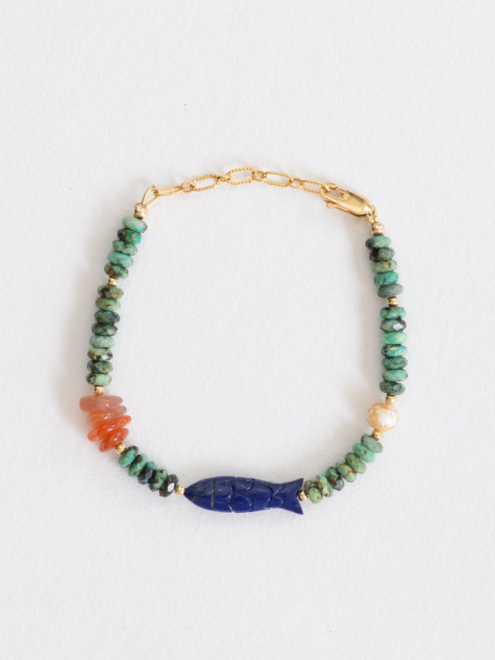 Thalassophile turquoise with lapis fish bracelet