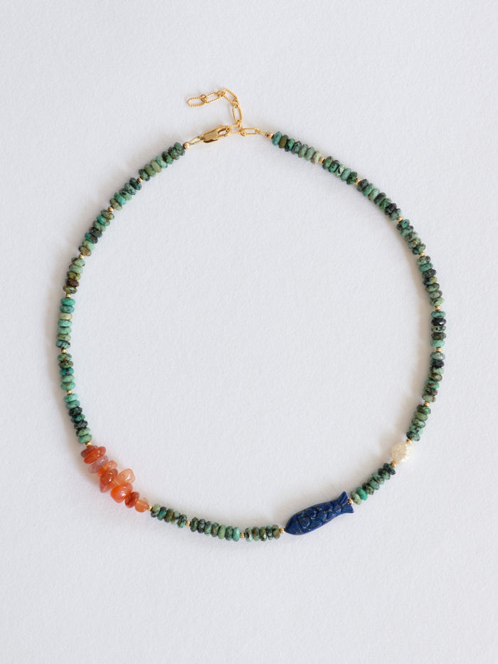 Thalossophile turquoise with lapis fish necklace