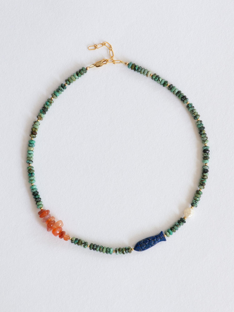 Thalossophile turquoise with lapis fish necklace
