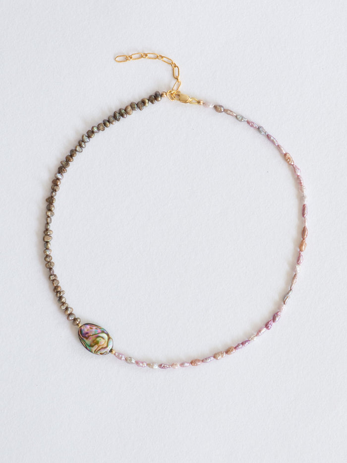 Tide pool vintage pearl and abalone necklace