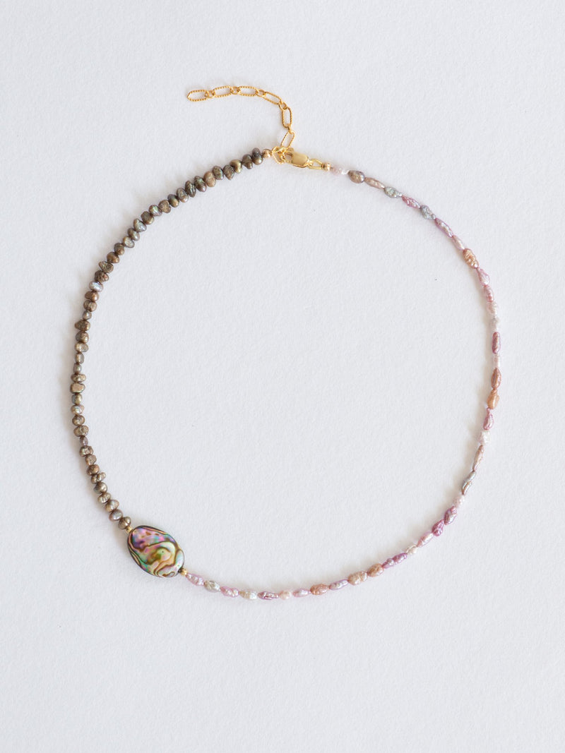 Tide pool vintage pearl and abalone necklace